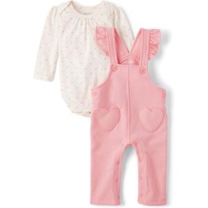 imageThe Childrens Place babygirls And Newborn Long Sleeve Body Suit and Overalls 2 Piece OutfitFuzzy Pink