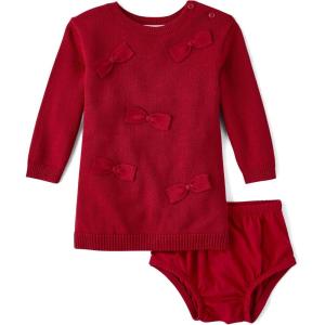 imageThe Childrens Place babygirls And Newborn Long Sleeve Sweater Dress and Diaper Cover SetRed Ochre