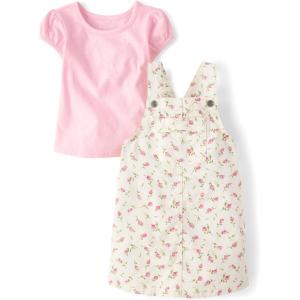 imageThe Childrens Place babygirls And Toddler Short Sleeve Shirt and Skirtall 2 Piece OutfitBunnys Tail Floral