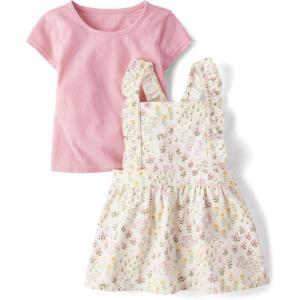 imageThe Childrens Place babygirls And Toddler Short Sleeve Shirt and Skirtall 2 Piece OutfitRose Floral
