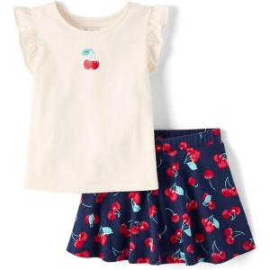 imageThe Childrens Place babygirls And Toddler Tank Top and Skort 2 Piece Outfit SetIvory Cherries
