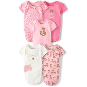 imageThe Childrens Place babygirls Long Sleeve 100 Cotton Onesie BodysuitsHeart PursePink LeopardLight Pink LeopardLeopardsSweet and Sassy