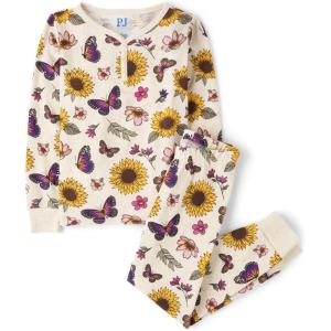 imageThe Childrens Place girls 100 Cotton Long Sleeve Top and Pants 2 Piece Pajama SetSunflower Butterflies