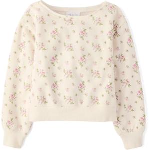imageThe Childrens Place girls Active Long Sleeve Fleece Pullover SweatshirtWhite Daisy