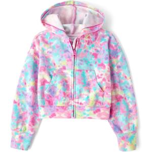 imageThe Childrens Place girls Long Sleeve Hooded Fleece Full Zip UpBright Pink Tie Dye