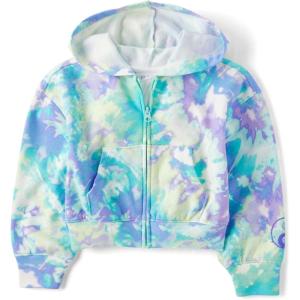 imageThe Childrens Place girls Long Sleeve Hooded Fleece Full Zip UpGreen Glow Tie Dye