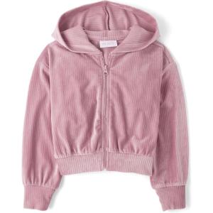 imageThe Childrens Place girls Long Sleeve Hooded Fleece Full Zip UpLight Lavendor Velour Rib