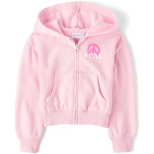 imageThe Childrens Place girls Long Sleeve Hooded Fleece Full Zip UpPink