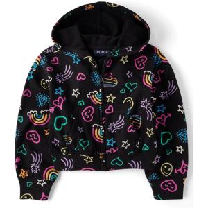 imageThe Childrens Place girls Long Sleeve Hooded Fleece Full Zip UpRainbow Doodle