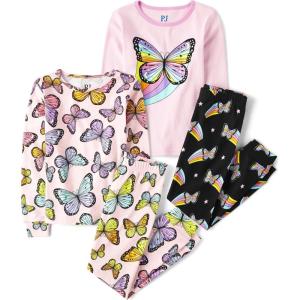 imageThe Childrens Place girls Long Sleeve Top and Pants Snug Fit 100 Cotton 2 Piece Pajama SetButterflyStars 2pack