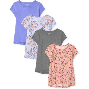 imageThe Childrens Place girls Short Sleeve High Low TopBlue Floral 4pack