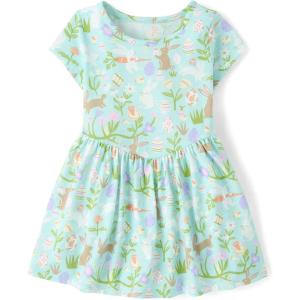 imageThe Childrens Placeand Toddler Girls Short Sleeve Fashion DressLight Blue Bunnies