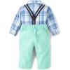 imageThe Childrens Place Baby Boys And Newborn Button Down Shirt and Pants 2 Piece OutfitMellow Aqua Set