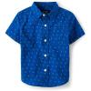 imageThe Childrens Place Baby Boys and Toddler Poplin Short Sleeve Button Down ShirtBlue Palm Geo