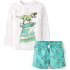 imageThe Childrens Place BabyBoys and Toddler Long Sleeve Rashguard and Swim Trunks 2 Piece SetSurfing Dino