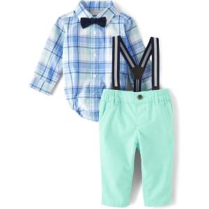 imageThe Childrens Place Baby Boys And Newborn Button Down Shirt and Pants 2 Piece OutfitMellow Aqua Set