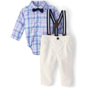 imageThe Childrens Place Baby Boys And Newborn Button Down Shirt and Pants 2 Piece OutfitPetal Purple Plaid