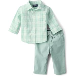 imageThe Childrens Place Baby Boys And Newborn Long Sleeve Top and Pants2piece Outfit SetMint Plaid