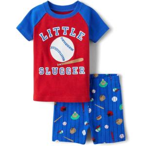 imageThe Childrens Place Baby Boys And Newborn Snug Fit 100 Cotton Short Sleeve Top and Shorts 2 Piece Pajama SetBaseball