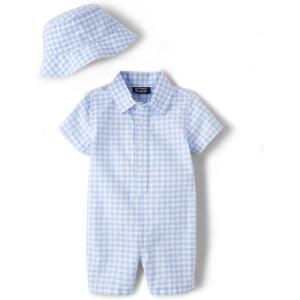 imageThe Childrens Place Baby Boys And Newborn Woven Plaid Romper and Hat 2piece SetWhirlwind