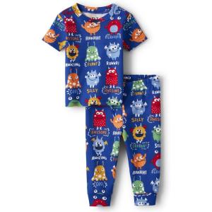 imageThe Childrens Place Baby Boys Snug Fit 100 Cotton Short Sleeve Top and Pants 2 Piece Pajama SetEdge Blue Monsters