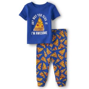 imageThe Childrens Place Baby Boys Snug Fit 100 Cotton Short Sleeve Top and Pants 2 Piece Pajama SetPizza Slice