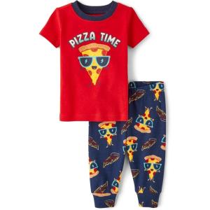 imageThe Childrens Place Baby Boys Snug Fit 100 Cotton Short Sleeve Top and Pants 2 Piece Pajama SetPizza Time