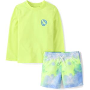 imageThe Childrens Place Baby Boys and Toddler Long Sleeve Rashguard and Swim Trunks 2 Piece SetTie Dye Gecko