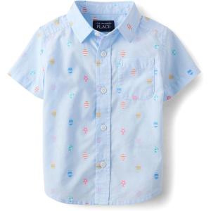 imageThe Childrens Place Baby Boys and Toddler Poplin Short Sleeve Button Down ShirtEaster Egg Geometric Print