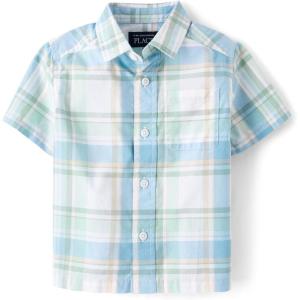 imageThe Childrens Place Baby Boys and Toddler Poplin Short Sleeve Button Down ShirtMint Plaid