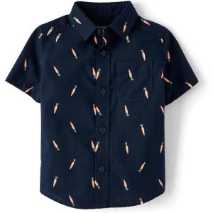 imageThe Childrens Place Baby Boys and Toddler Poplin Short Sleeve Button Down ShirtNavy Carrots