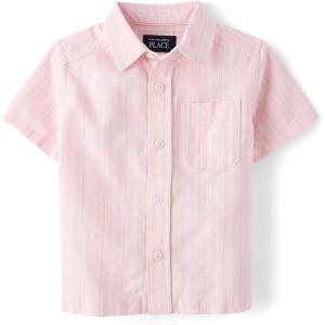 imageThe Childrens Place Baby Boys and Toddler Poplin Short Sleeve Button Down ShirtPink Stripes