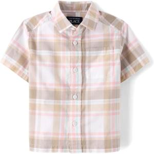 imageThe Childrens Place Baby Boys and Toddler Poplin Short Sleeve Button Down ShirtSandy Plaid