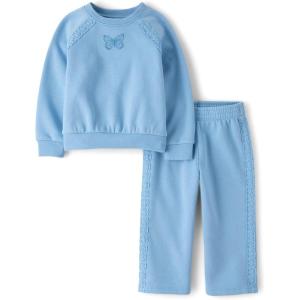 imageThe Childrens Place Baby Girls And Toddler Active Long Sleeve Premium Fleece Sweatshirt and Pants 2piece Outfit SetPearl Blue Crochet