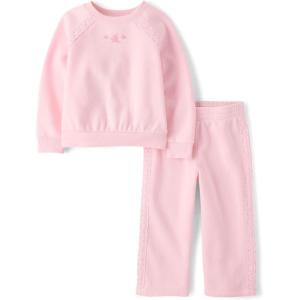 imageThe Childrens Place Baby Girls And Toddler Active Long Sleeve Premium Fleece Sweatshirt and Pants 2piece Outfit SetRose Mist Crochet