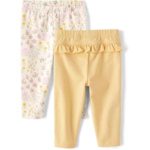 imageThe Childrens Place Baby Girls and Newborn Pull on PantsFloralYellow Ruffle 2pack