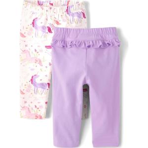 imageThe Childrens Place Baby Girls and Newborn Pull on PantsUnicornsPurple Ruffle 2pack