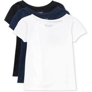 imageThe Childrens Place Baby Girls and Toddler Basic Short Sleeve Layering TShirtsBlackTidalWhite 3pack