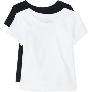 imageThe Childrens Place Baby Girls and Toddler Basic Short Sleeve Layering TShirtsBlackWhite 2pack