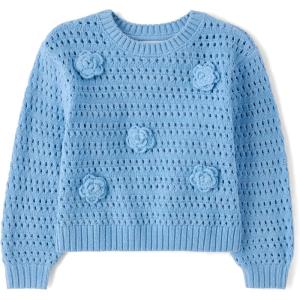 imageThe Childrens Place Baby Girls and Toddler Long Sleeve Crew Neck Pullover SweaterBlue Flowers