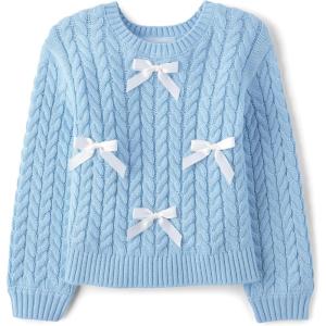 imageThe Childrens Place Baby Girls and Toddler Long Sleeve Crew Neck Pullover SweaterParty Blue Bows