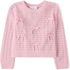 imageThe Childrens Place Baby Girls and Toddler Long Sleeve Crew Neck Pullover SweaterRose Mist Bows