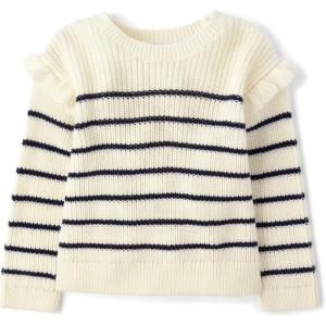 imageThe Childrens Place Baby Girls and Toddler Long Sleeve Crew Neck Pullover SweaterWhite Daisy Ruffle