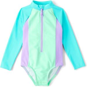 imageThe Childrens Place Baby Girls and Toddler Long Sleeve Half Zip One Piece Rashgaurd SwimsuitNeon Soft Mint