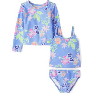 imageThe Childrens Place Baby Girls and Toddler Long Sleeve Rashguard and Tankini Swimsuit 3 Piece SetBright Sky