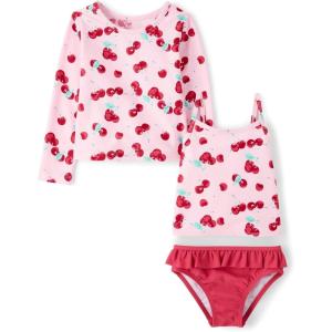 imageThe Childrens Place Baby Girls and Toddler Long Sleeve Rashguard and Tankini Swimsuit 3 Piece SetCherries