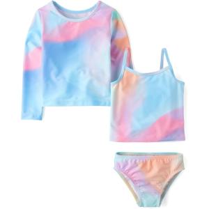 imageThe Childrens Place Baby Girls and Toddler Long Sleeve Rashguard and Tankini Swimsuit 3 Piece SetGulf Blue