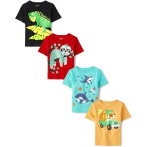 imageThe Childrens Place BabyBoys and Toddler DinosAnimalsCars Short Sleeve Graphic TShirts4 PackIguanaSlothSharkAnimals