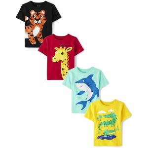 imageThe Childrens Place BabyBoys and Toddler DinosAnimalsCars Short Sleeve Graphic TShirts4 PackSharkGatorGiraffeTiger