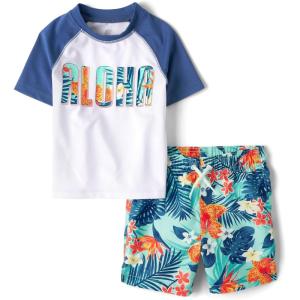 imageThe Childrens Place BabyBoys and Toddler Short Sleeve Rashguard and BottomsAqua Aloha Set